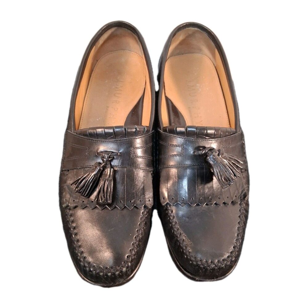 Johnston & Murphy Men's Tassel Loafers  Black Leather Dress Shoes Size 9.5M